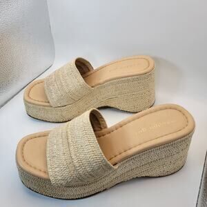 Madden Girl Zahara Raffia Platform Slide Sandals Women’s 7.5M Beige Woven Shoes